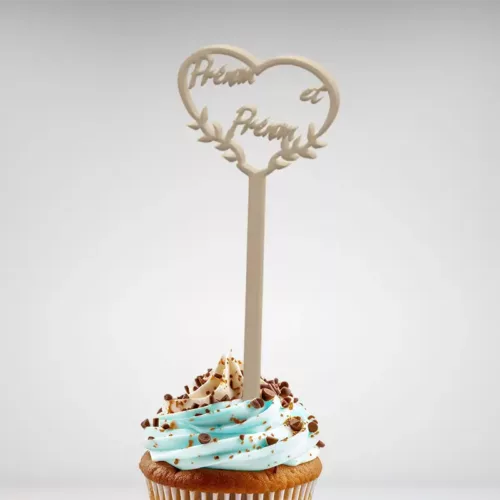 Cake topper cœur personnalisable 2 prénoms pour la décoration des gâteaux