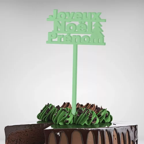 Cake Topper Joyeux Noël Prénom spécial Noël, parfait pour sublimer vos gâteaux de fête.